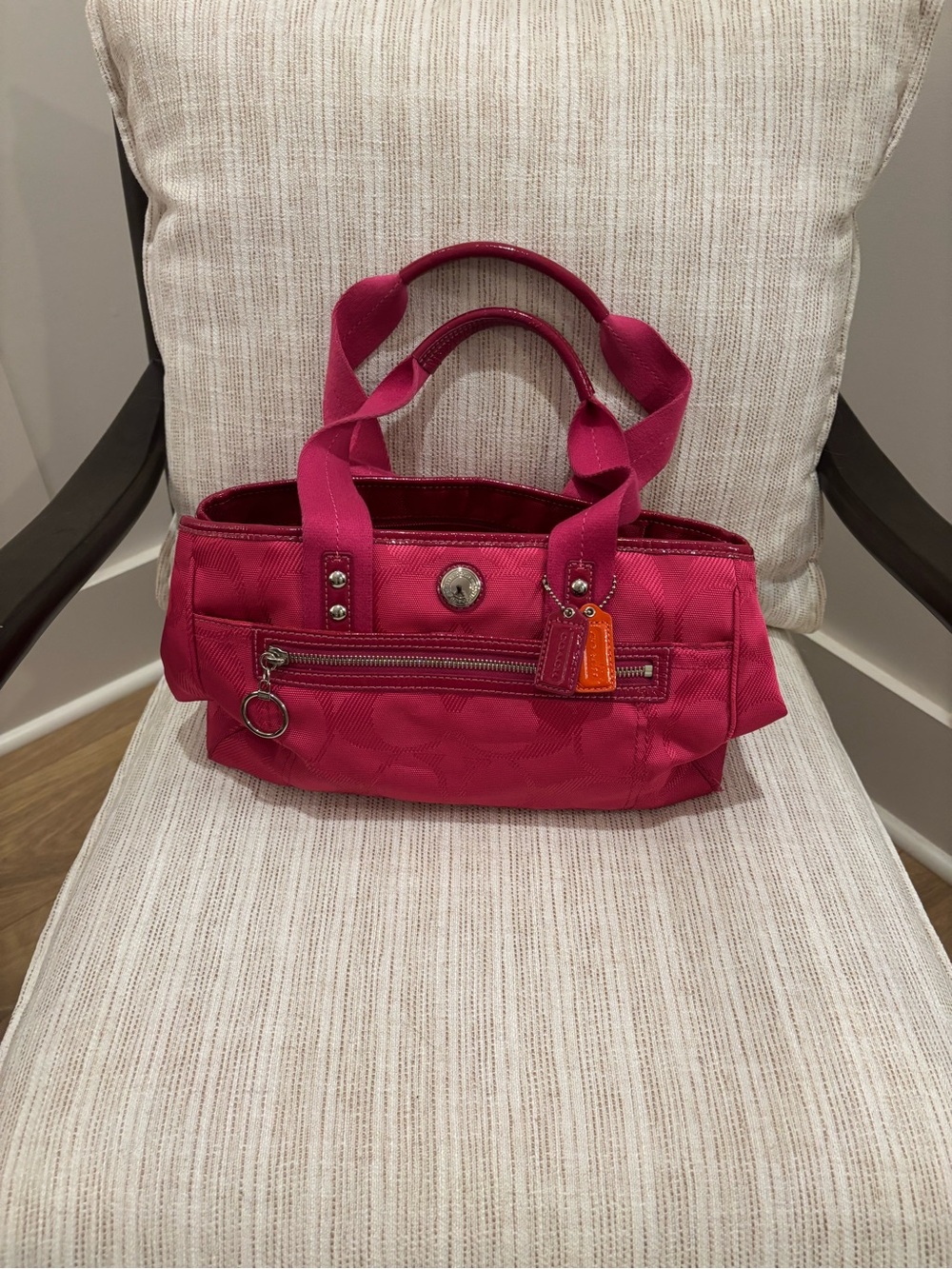 Coach Hot Pink Signature Canvas Tote with Top Handles